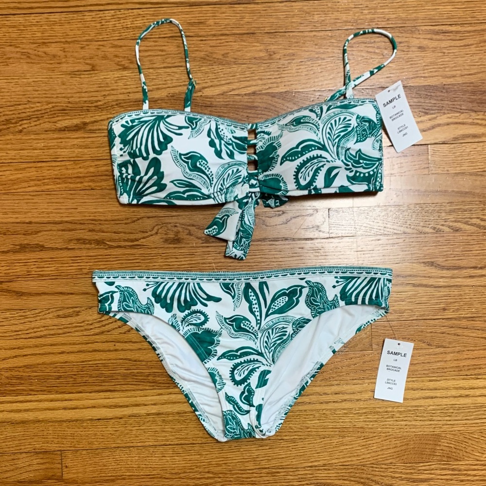 La Blanca swimsuit - green and white paisley floral strapless bandeau bikini set
